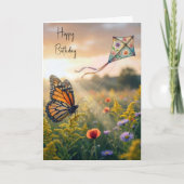 Birthday Monarch Butterfly Flying a Kite カード (正面)