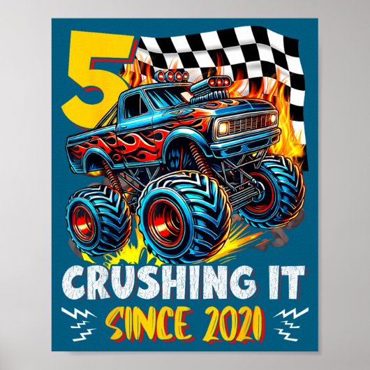 Birthday Monster Truck 5 Year Old Boys 5th Party B ポスター (正面)