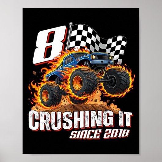 Birthday Monster Truck 8 Year Old Boys 8th Party B ポスター (正面)