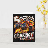 Birthday Monster Truck Boys 5 Crushing It Since 20 カード (黄色い花)