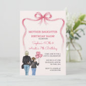 Birthday mother daughter pink bow theme 招待状 (スタンド正面)
