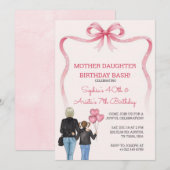 Birthday mother daughter pink bow theme 招待状 (正面/裏面)