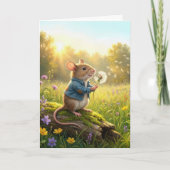 Birthday Mouse Blowing Dandelion Seedlings カード (正面)