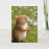 Birthday Mouse Blowing Dandelion Seedlings カード (正面)