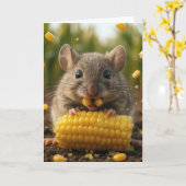 Birthday Mouse Eating Corn on the Cob カード (黄色い花)