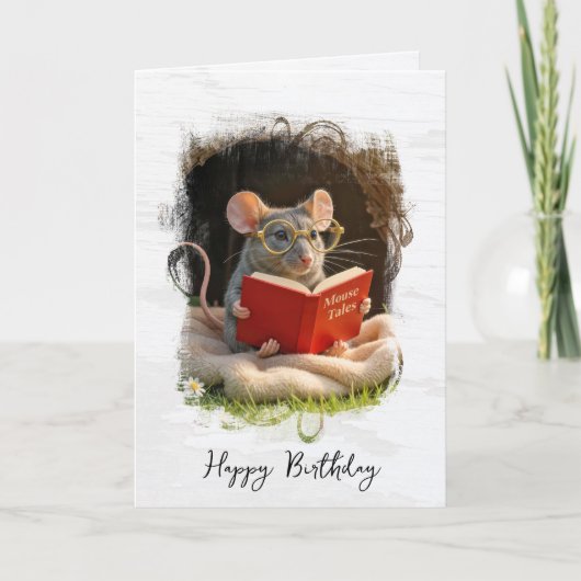 Birthday Mouse Reading a Book カード (正面)