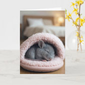 Birthday Mouse Sleeping in a Pink Slipper カード (黄色い花)
