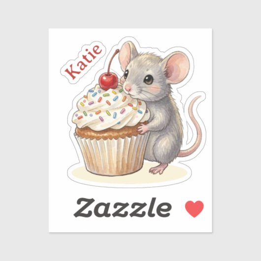Birthday Mouse with Cupcake | Personalized  シール (シート)