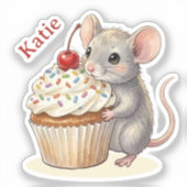 Birthday Mouse with Cupcake | Personalized  シール (正面)