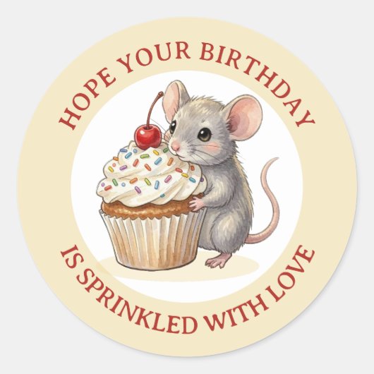 Birthday Mouse with Cupcake | Sprinkled with Love ラウンドシール (正面)