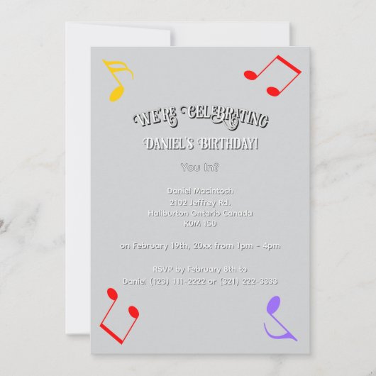 Birthday Music Notes Invitation 招待状 (正面)