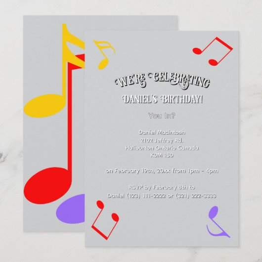 Birthday Music Notes Invitation 招待状 (正面/裏面)