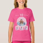 Birthday name age photo collage girl pink tシャツ (正面)