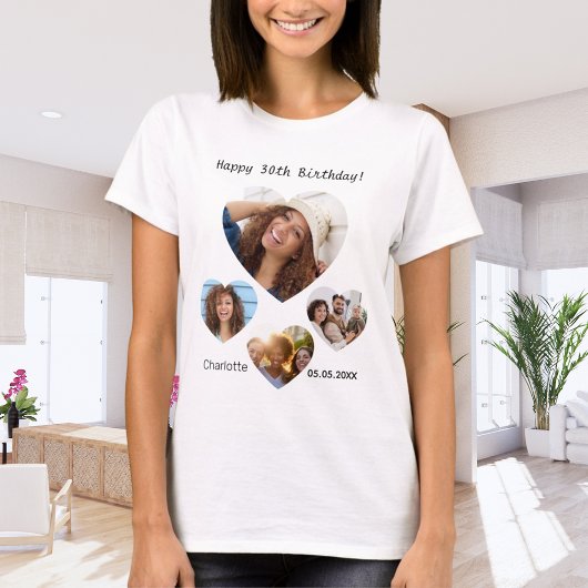 Birthday name age photo heart collage woman tシャツ