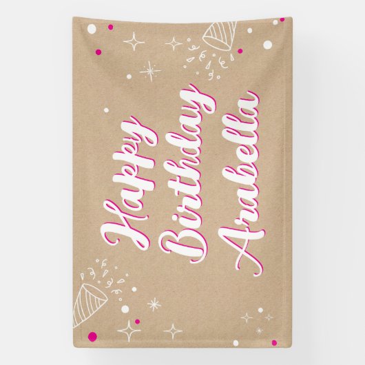 Birthday Name Banner - Painted Style Photo Wall 横断幕 (縦)