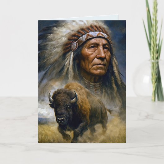 Birthday Native American Chief with Buffalo カード (正面)