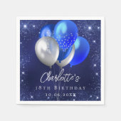 Birthday navy blue glitter balloons スタンダードカクテルナプキン (正面)