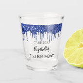 Birthday navy blue glitter drips name ショットグラス (正面)