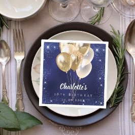 Birthday navy blue glitter gold balloons スタンダードカクテルナプキン