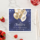 Birthday navy blue glitter gold balloons luncheon スタンダードランチョンナプキン (インサイチュ)