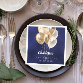 Birthday navy blue gold balloons スタンダードカクテルナプキン