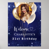 Birthday navy blue gold balloons photo welcome ポスター (正面)