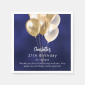 Birthday navy blue gold balloons thank you スタンダードカクテルナプキン (正面)