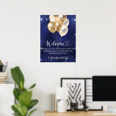 Birthday navy blue gold balloons welcome ポスター (ホームオフィス)