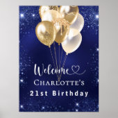 Birthday navy blue gold balloons welcome ポスター (正面)