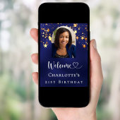 Birthday navy blue gold stars arch photo welcome ポスター