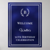 Birthday navy blue monogrammed elegant welcome ポスター (正面)