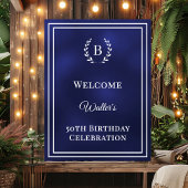 Birthday navy blue monogrammed elegant welcome ポスター