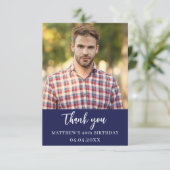 Birthday navy blue photo simple script サンキューカード (スタンド正面)