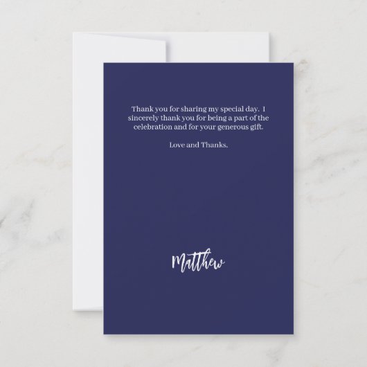 Birthday navy blue photo simple script サンキューカード (裏面)