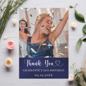 Birthday navy blue white photo heart サンキューカード