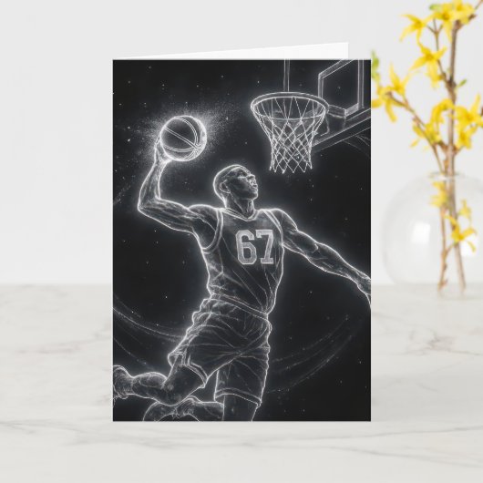 Birthday Neon Basketball Player Number 67 カード (黄色い花)