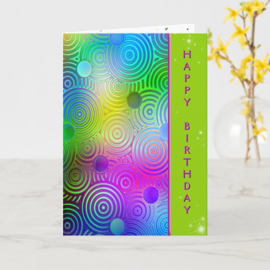 Birthday Neon Contemporary Circles カード (黄色い花)