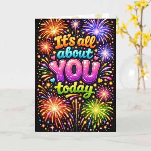 Birthday Neon Fireworks カード (黄色い花)