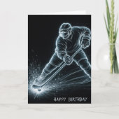 Birthday Neon Hockey Player On Ice カード (正面)