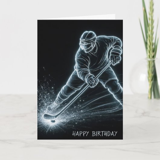Birthday Neon Hockey Player On Ice カード (正面)