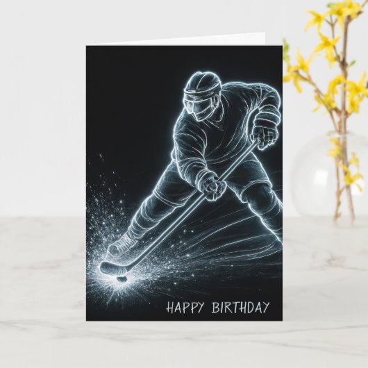 Birthday Neon Hockey Player On Ice カード (黄色い花)