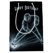 Birthday Neon Hockey Player On Ice ミディアムペーパーバッグ (正面)