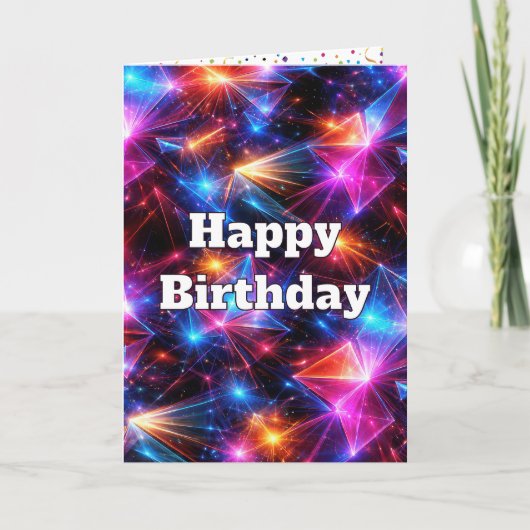 Birthday Neon Polygon Abstract with Explosions カード (正面)