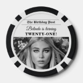 Birthday Newspaper Fun Black & White Photo ポーカーチップ (裏面)