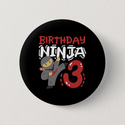 Birthday Ninja 3 Years Old Karate Kids 3rd Birthda 缶バッジ (正面)
