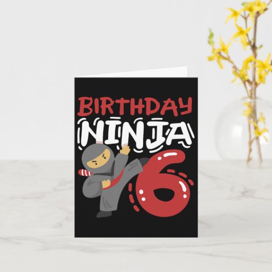 Birthday Ninja 6 Years Old Karate Kids 6th Birthda カード (黄色い花)