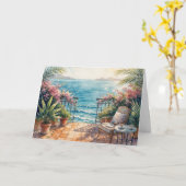 Birthday Ocean Terrace with a Peaceful View カード (黄色い花)