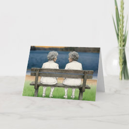 Birthday Old Ladies Chatting on a Bench カード