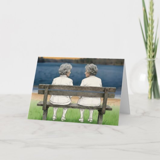 Birthday Old Ladies Chatting on a Bench カード (正面)