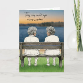 Birthday Old Ladies Chatting on a Lake Bench カード